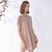 达芙妮 100%桑蚕丝 夏季新款 纯色短袖 简约时尚 桑蚕丝连衣裙