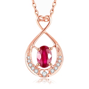 周六福 18K金 红宝石 钻石吊坠 彩宝项银链