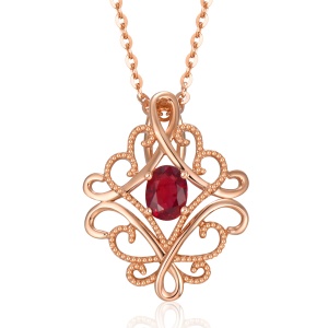 周六福 18K玫瑰金宝石 红宝石 复古吊坠