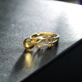 老庙黄金 波罗的海银镀金花 活口可调节 琥珀戒指