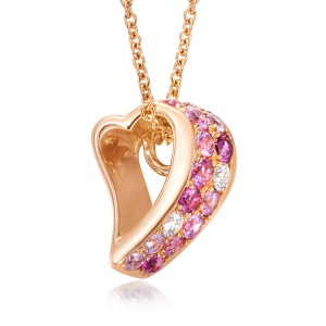 金立福 18K金 粉红宝石 心型项链