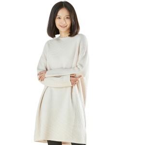 洛诗琳 秋冬新款 简约风圆领 直筒长袖 羊毛针织连衣裙