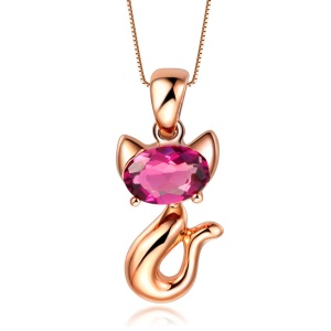 I DO 猫咪 40分 18K镀黄金 红碧玺吊坠 配姐姐连衣裙项链