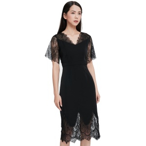 ONLY 夏季新款 优雅V领 收腰优雅 蕾丝镂空中长裙