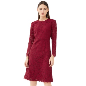 韩都衣舍 时尚修身 纯色气质 蕾丝连衣裙