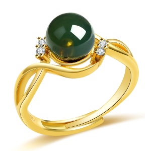 金立福 捡漏惊喜 S925银镶琥珀蓝珀圆珠 活口戒指