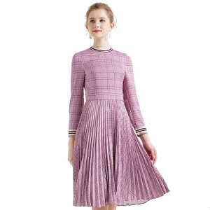 拉谷谷 收腰显瘦 a字裙 中长款 百褶连衣裙