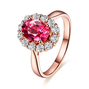 金立福 经典款18K金 红碧玺戒指 彩宝宝石群镶钻石女戒