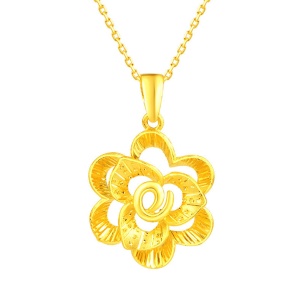 老庙黄金 紫荆花吊坠