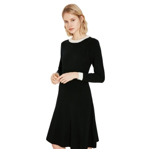 拉夏贝尔 气质百搭 秋季新款 珍珠领 修身针织连衣裙