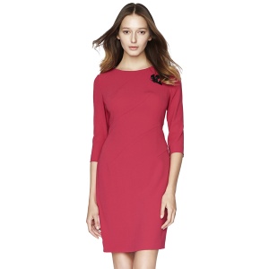 南极人 秋季新款 时尚百搭 中袖修身中长连衣裙