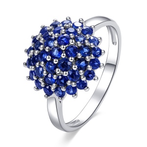 金立福 18K金蓝宝石女戒 璀璨花蕊 豪华群镶 彩宝戒指